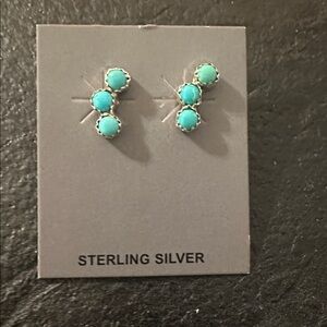Navajo Sylvya Chee Kingman Turquoise Crawler Sterling Silver Earrings